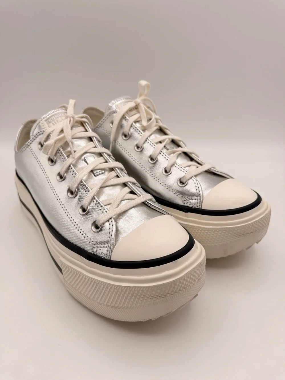 CONVERSE Chuck Taylor All Star Lift Platform Metallic Silver Sneakers Size 11 - Picture 6 of 11